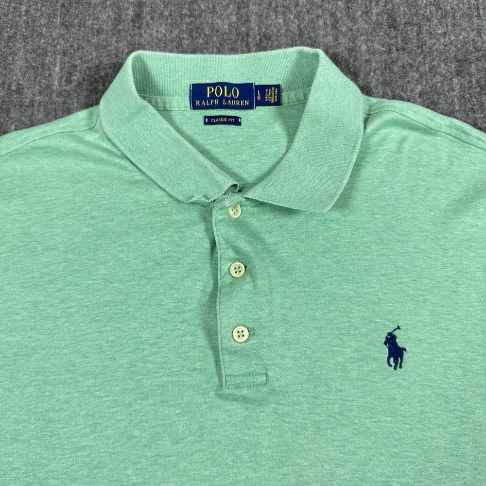 Polo Ralph Lauren Men's L Classic Fit Green Heather Polo Shirt 100% Cotton